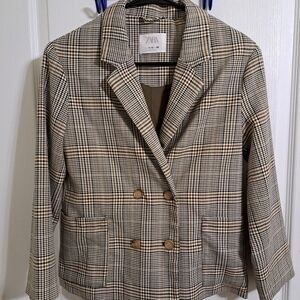 Zara Woman Size 11/12 Plaid Houndstooth Blazer Sport Coat Jacket